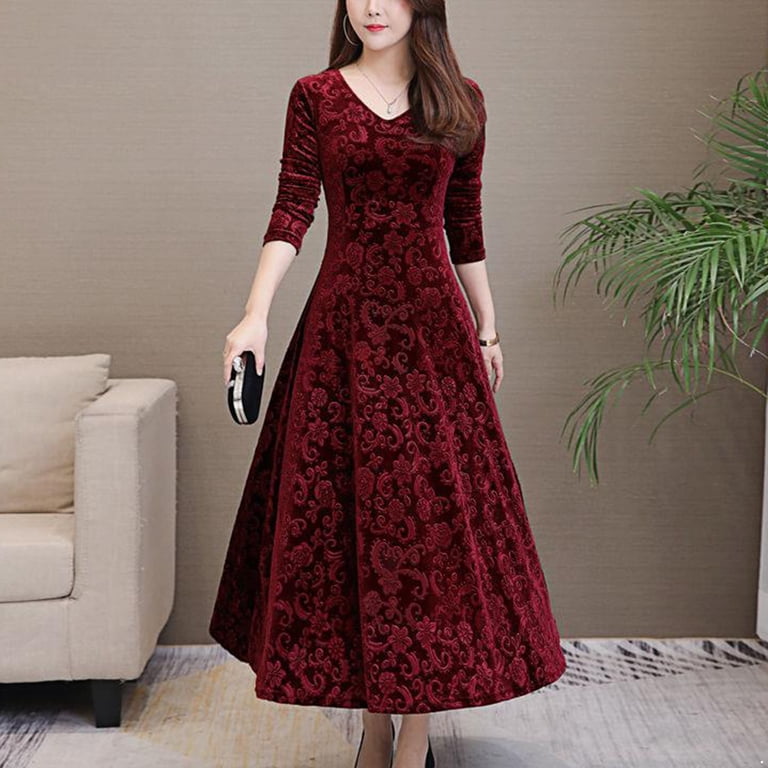 burgundy jacquard dress A-Line Tulle Lace Burgundy Long Prom Dress, Burgundy Long Formal Dress –  shdress main image 1