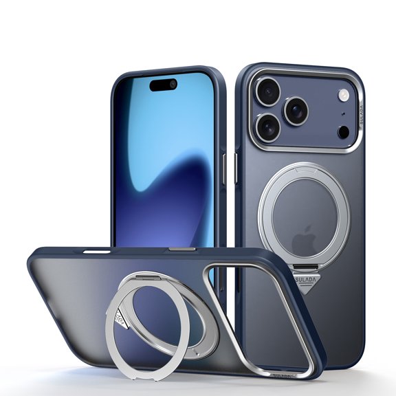 Allytechgroup for iPhone 17 Pro Max Case with 2 Pcs Screen Protector, Rotating Aluminum Bracket Kickstand Stress Reliever Design [Compatible with Magsafe] Anti-Scratch Shockproof Cover,Blue