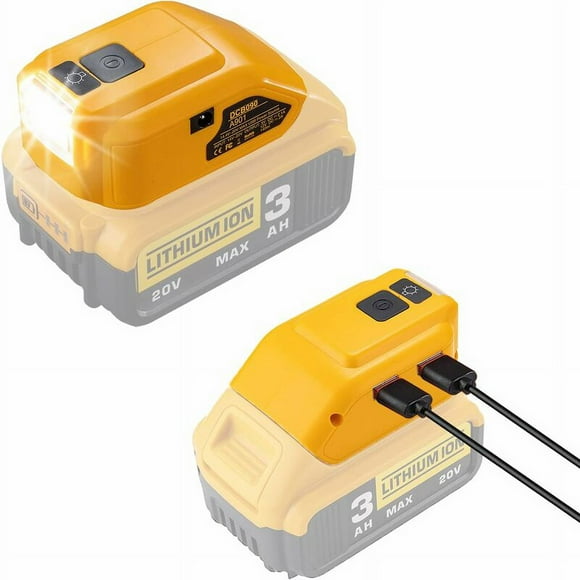 Battery Adapter for Dewalt 14.4V/18V/20V Battery, DC Port and LED Work Light Plus Dual USB Chargers, Power Source