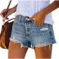 thumbnail image 4 of POTETI Womens Jean Shorts High Waisted Denim Shorts for Women Plus Size with Pockets Solid Casual Flat Front Distressed Ripped Shorts, 4 of 9
