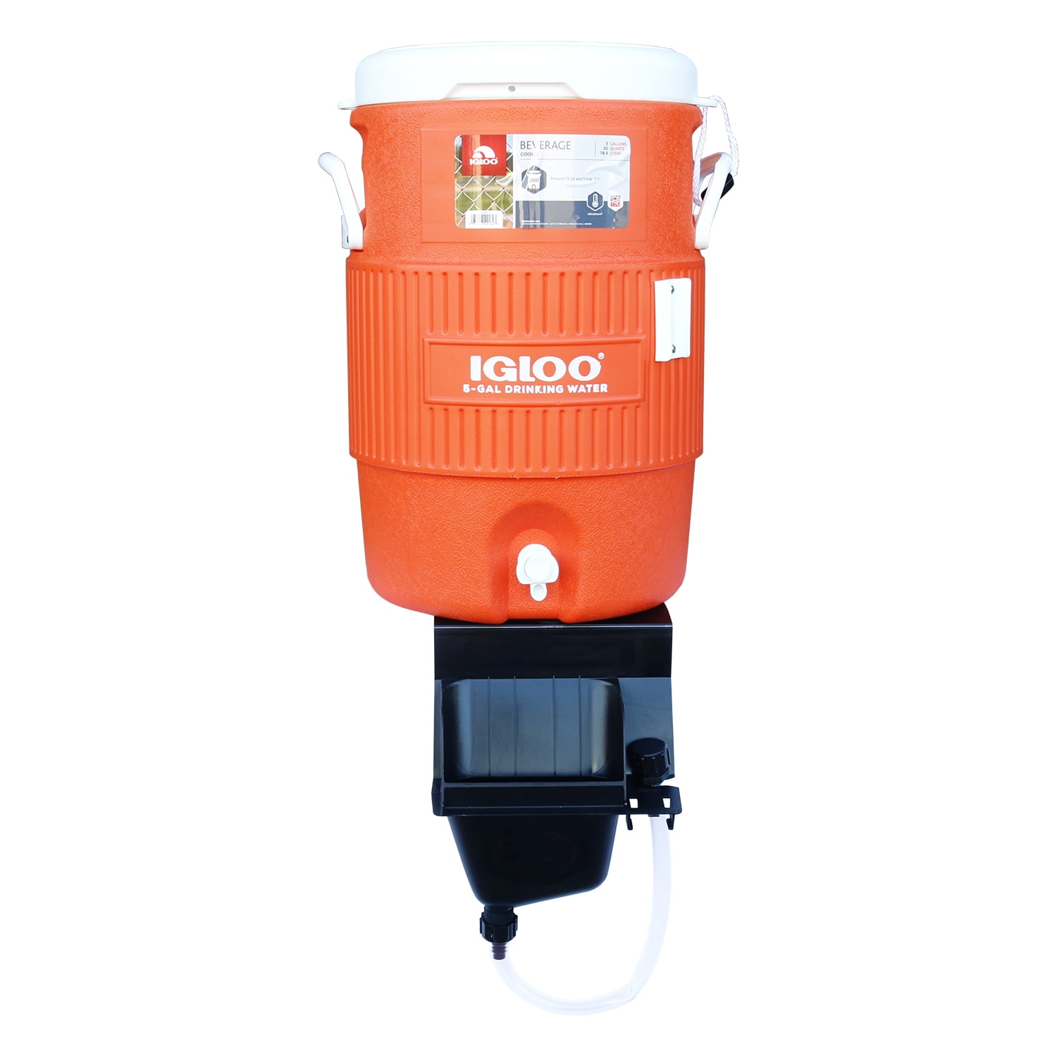 Igloo 5-Gallon Heavy-Duty Beverage Cooler Orange & Ultimate Drip Catcher Set 