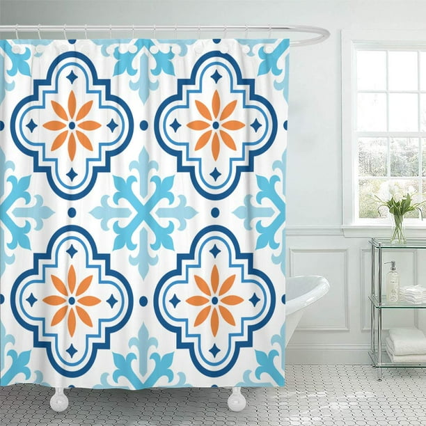Navy and orange shower curtain online