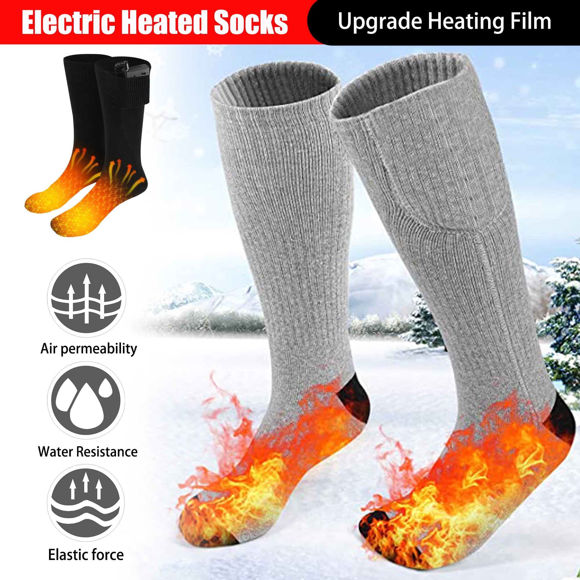 3.7V Battery Heated Socks Women Men Electric Feet Warmer Winter Skiing Hunting 