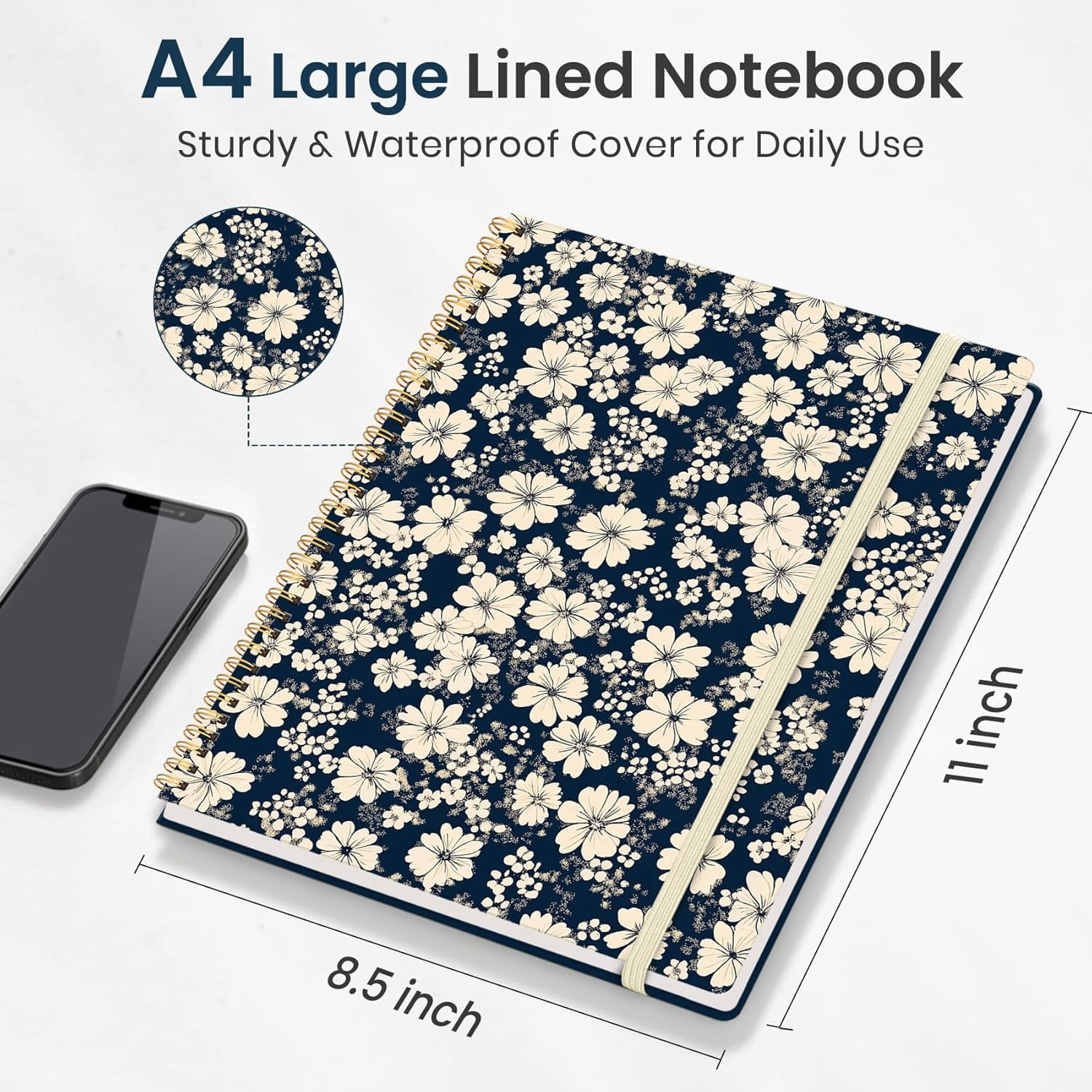 A house of tools Large Spiral Lined Journal for Women, 8.5" x 11" Notebooks for Work Collge Ruled, A4 Aesthetic Cute Journaling Notebooks for Writing, Plastic Cover, Daisy Garden