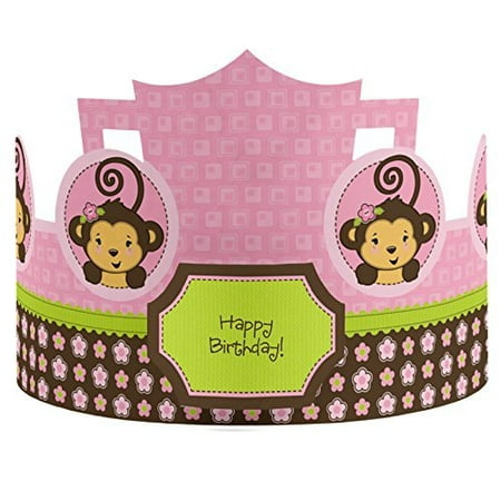  Monkey  Girl Crown Happy Birthday  Party  Hats 8 Count 