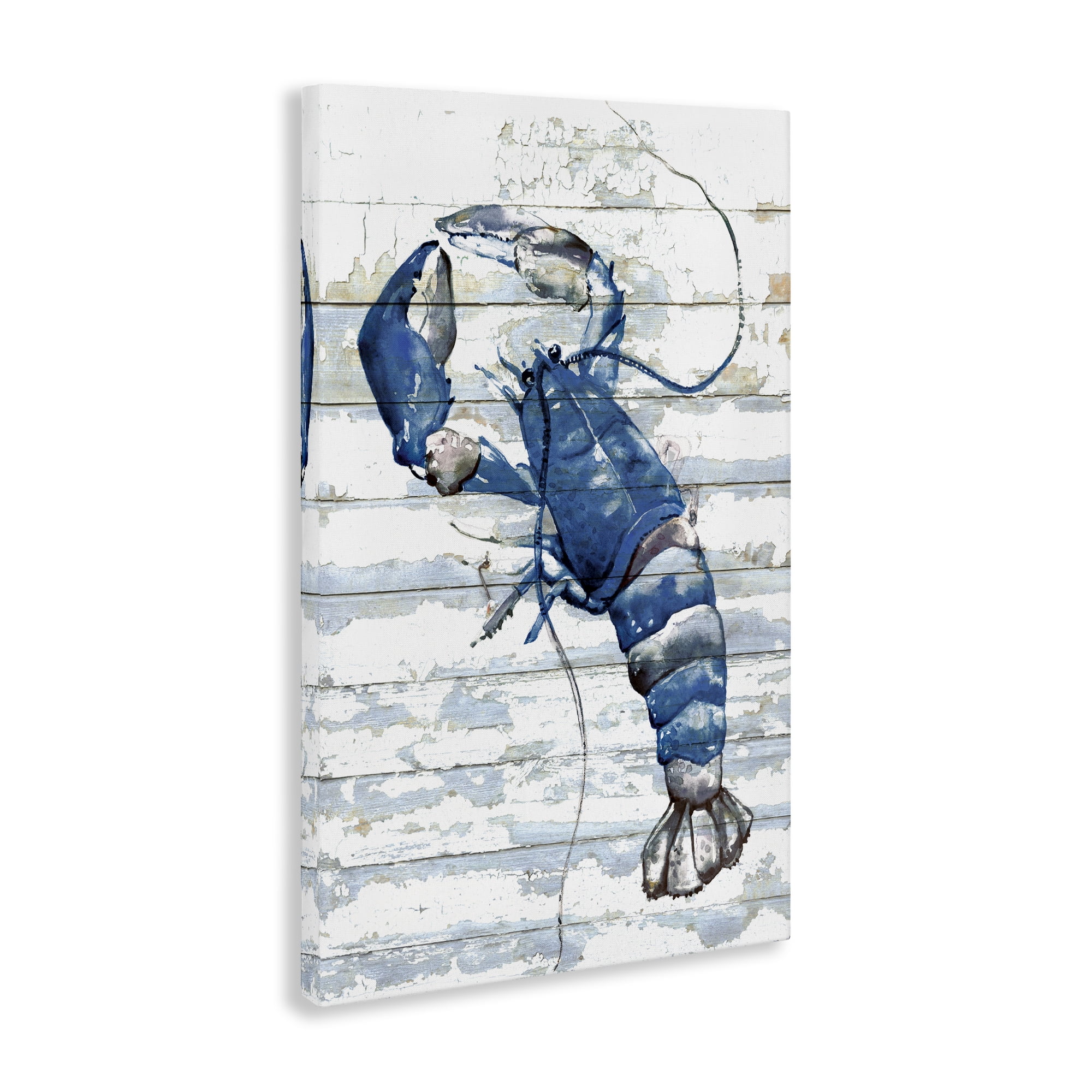 Stupell Industries Blue Lobster on Distressed Animals Painting Wrapped Canvas Art Print Wall Art, 16 x 24