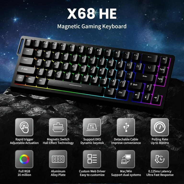 ATTACK SHARK X68 HE Rapid Trigger Keyboard Magnetic Switch with