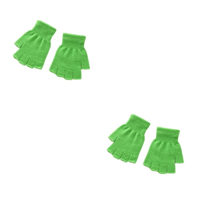Sonducket 1 par de guantes tejidos con la mitad de los dedos, mitones elásticos elásticos Unisex, portátiles para ciclismo de carretera al Verde 2piezas
