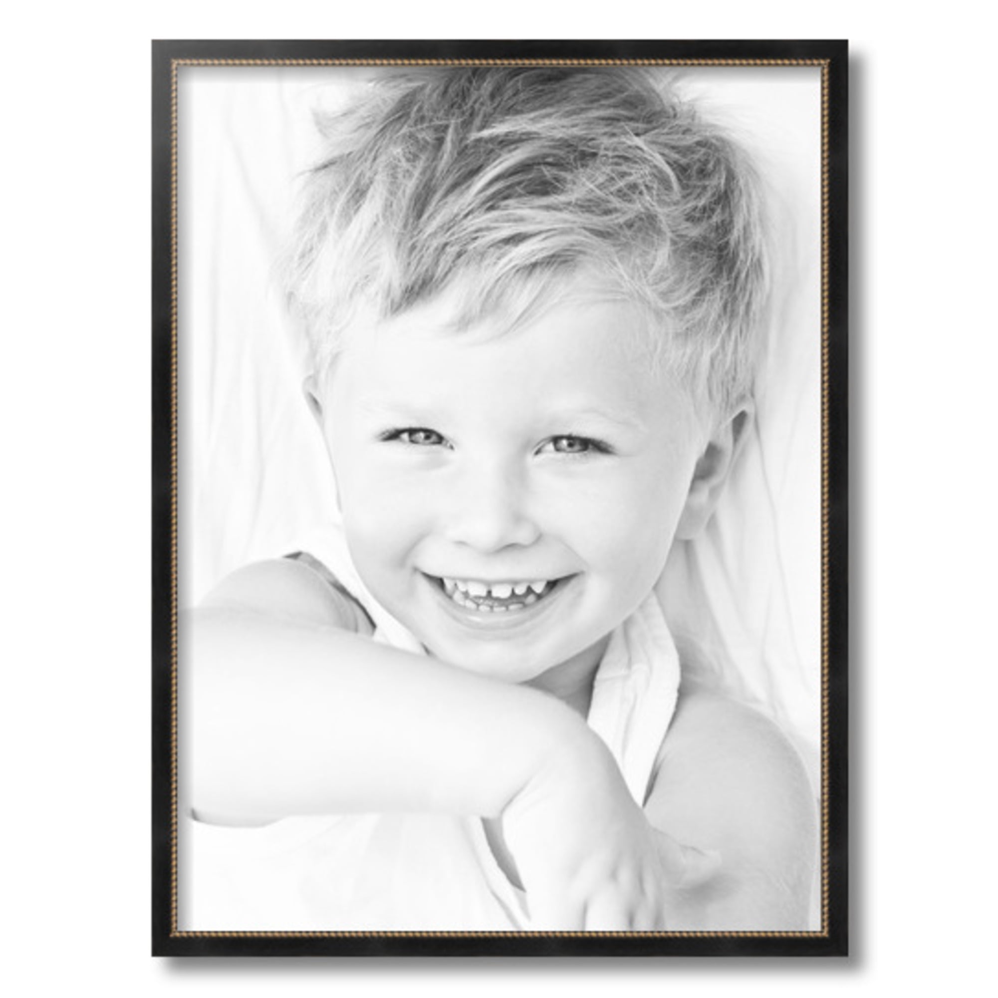 ArtToFrames 18" x 24" Black Square with Gold Beads Picture Frame, 18x24 inch Black Wood Poster Frame (WOM-5021), 2 Pack
