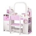 thumbnail image 6 of Jolie Vallee Princess Makeup Desk for Little Girls, 3-in-1 Kids Vanity Set with Chair & Lighted Mirror, Toddler Pretend Play Dressing Table with Bookshelf & Storage Cabinet, White, 6 of 8