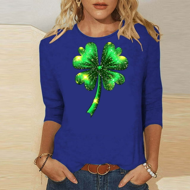 Elvqul Shirts Chandails pour Femmes Graphiques T - de la Saint-Patrick Mode Vacances Chandail Vert Grande Taille Hauts pour Dames Col Rond