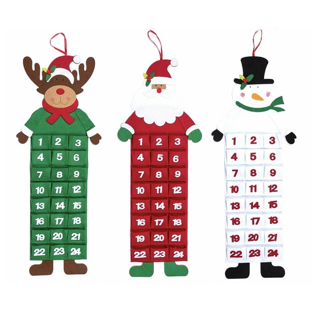 Adviento De Navidad De Fieltro Papá Noel/Muñeco De Nieve/Ciervo Diseño Calendario De Adviento Colgante De 24 Días Para El Hogar O La Oficina Inevent HA040251-03