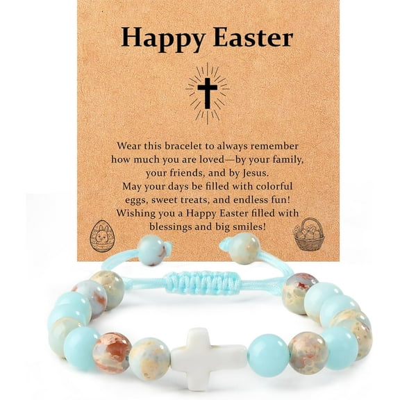 Christmas Stocking Stuffers for Teen Girls, Trendy Natural Stone Cross Bracelet, Christmas Christian Gifts for Girls Daughter, Granddaughter, Niece Teenage, Bless This Little Girl, Blue