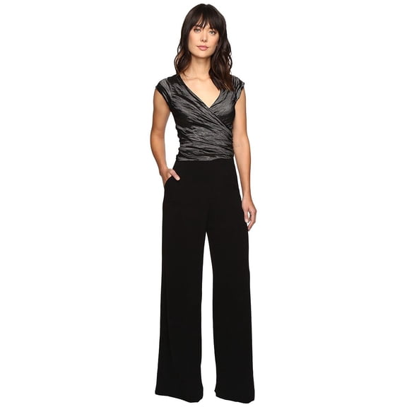Nicole Miller Logan Techno Metal Combo Jumpsuit Black 0