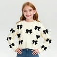 thumbnail image 2 of Otqutp Girl's Bow Sweater Pullover Cable Knit Crewneck Long Sleeve Fall Winter Cropped Sweater Chunky Warm Cozy Jumper Tops, 2 of 7