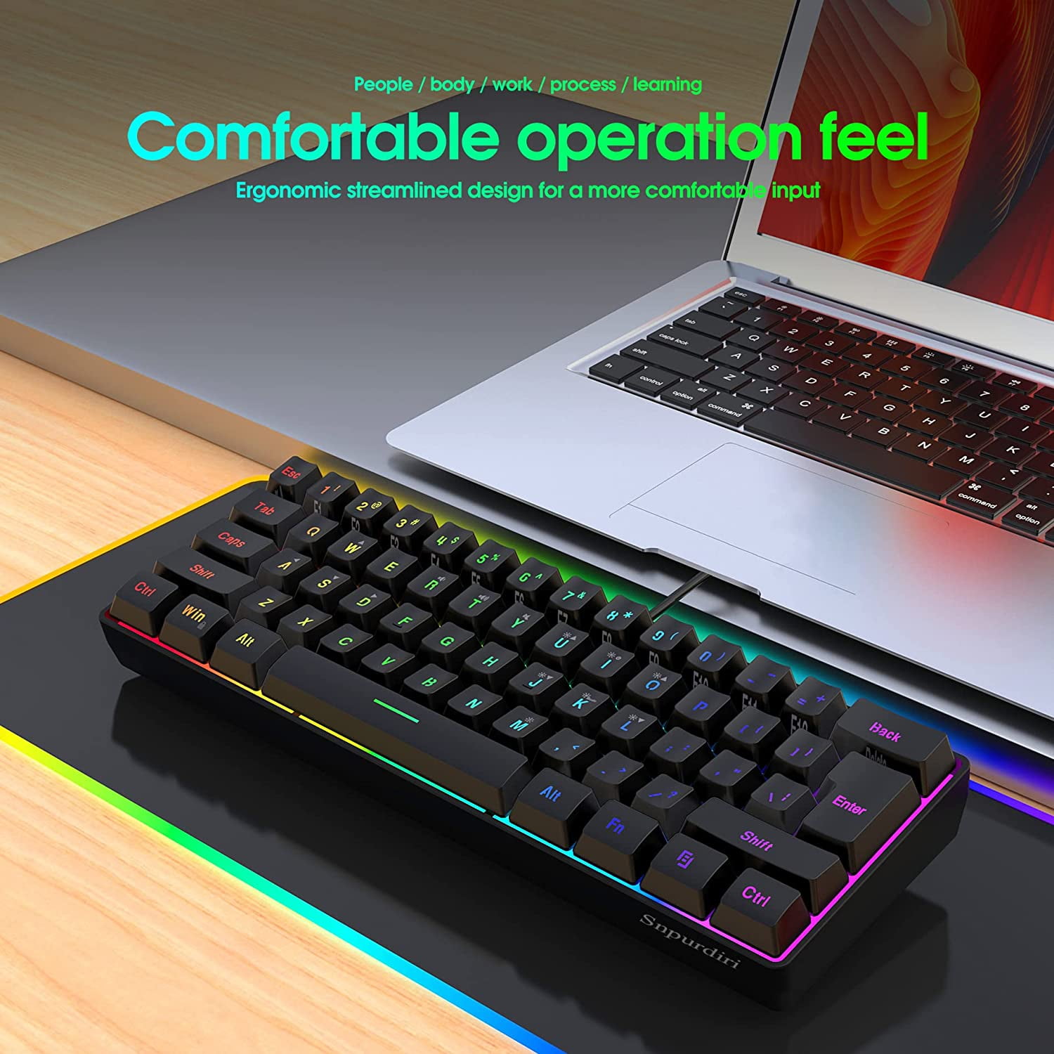 DGG K60 61 Keys RGB Backlit 60% Wired Gaming Keyboard, Quiet