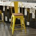 thumbnail image 4 of Flash Furniture Kai Commercial Grade 24" High Yellow Metal Indoor-Outdoor Counter Height Stool with Removable Back and Teak All-Weather Poly Resin Seat, 4 of 13