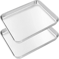 thumbnail image 1 of PEACNNG Toaster Oven Pans Set of 2 Stainless Steel Toaster Oven Tray Rectangle Size 9 x 7 x 1 inch  Rust Free & Deep Edge  Thick & Sturdy  Easy Clean & Dishwasher Safe, 1 of 7