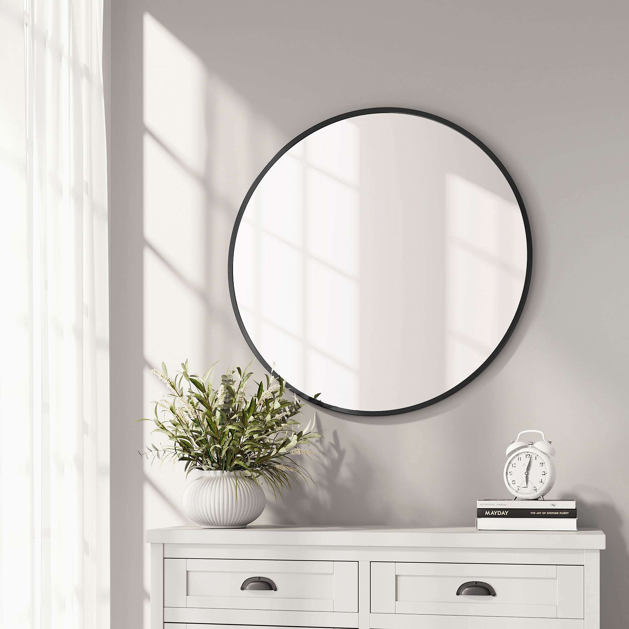 Barnyard Designs 24 inch Black Round Mirror, Modern Bathroom Mirrors for Wall, Farmhouse Mirror, Metal Framed Round Mirror, Circle Mirrors for Wall, Bathroom Vanity Mirror, Wall Mirrors Home Decor - image 5 of 7