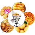 thumbnail image 3 of KAIYANG 2 piezas de soporte para papas fritas, cono de metal, soporte para papas fritas con cucharones para salsa, soporte para bocadillos, color plateado 2, 3 of 5
