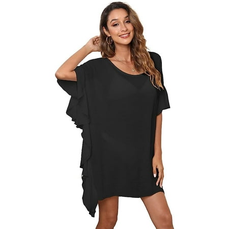 Kukuzhu Women Bathing Suit Cover Up Frill Beach Blouse Scalloped Dress See Through Bikini Swimsuit