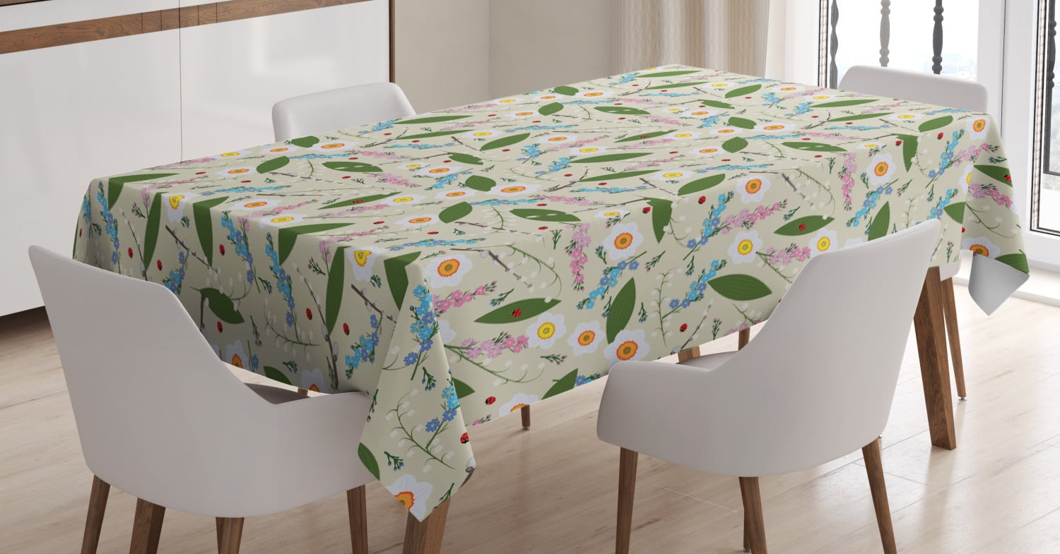 Spring Tablecloth, Romantic Floral Composition with Daffodils Lilies of
