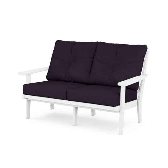 POLYWOOD Prairie Deep Seating Loveseat in White / Navy Linen