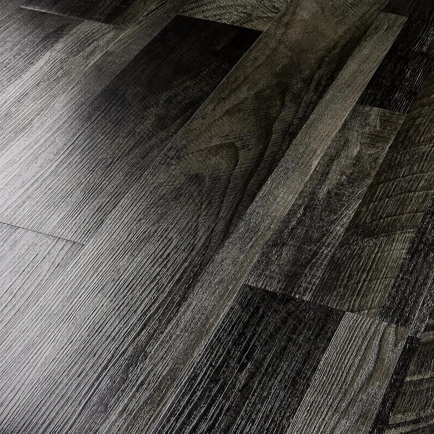 Retro Black Peel and Stick Floor Tile 12x12 4-Tiles Luxury Vinyl Plank Flooring Waterproof Kitchen Floor Tiles Self Adhesive Laminate Square Vinyl Sheet Flooring PVC Natural Black Walnut