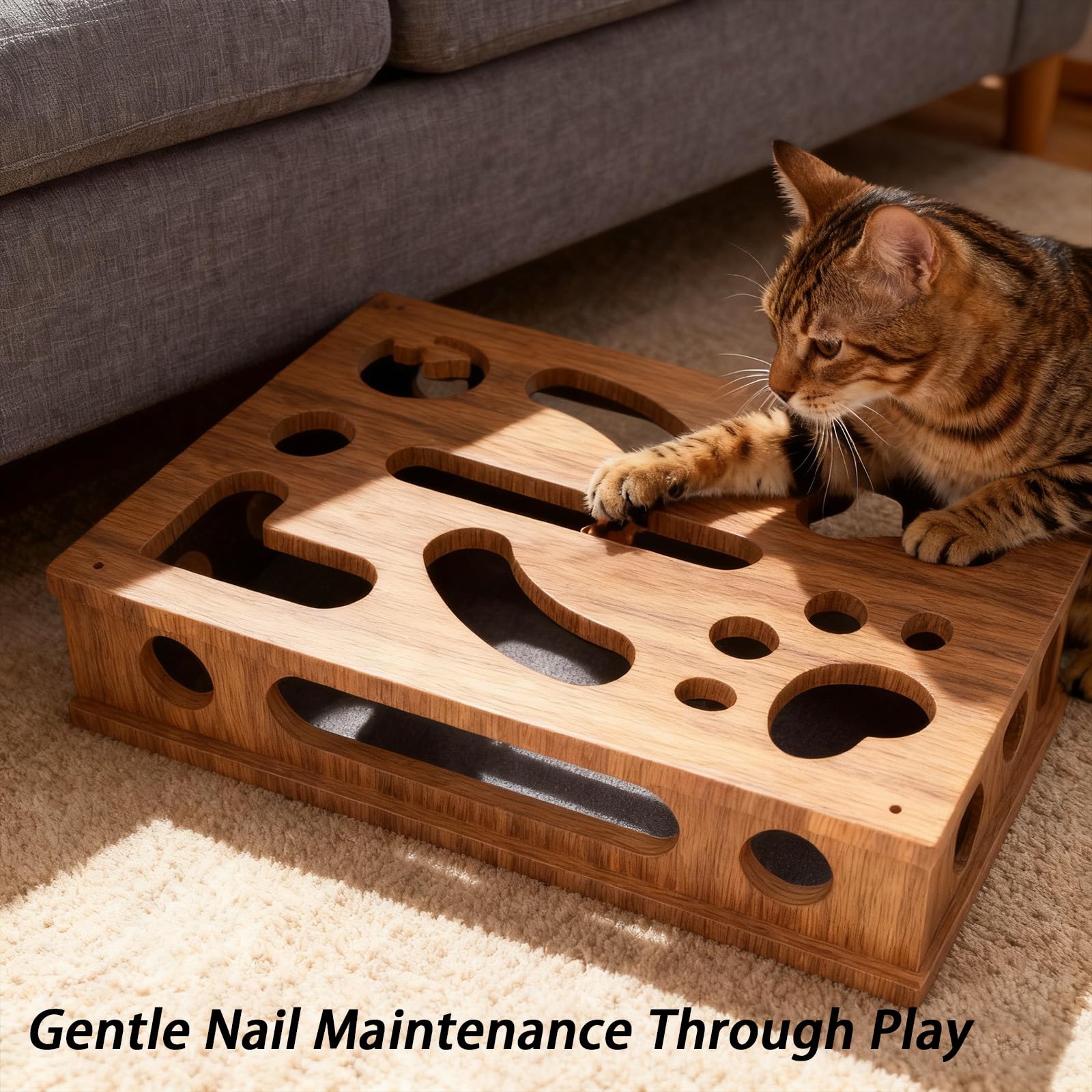 Cat Scratch Puzzle Enrichment Box, Cat Nail File Enrichment Box, Cat Scratchers for Indoor Cats, Nail File Stress Free Alternative to Clippers and Grinders,Contains Sandpaper Inside (Brown)