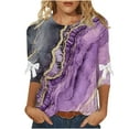 thumbnail image 2 of Ounisa Hauts Dégradés pour Femmes Manches 3/4 Nœud Imprimé Vêtements Raglan Col Rond Chandail Chemises Amples P-5TG, 2 of 6
