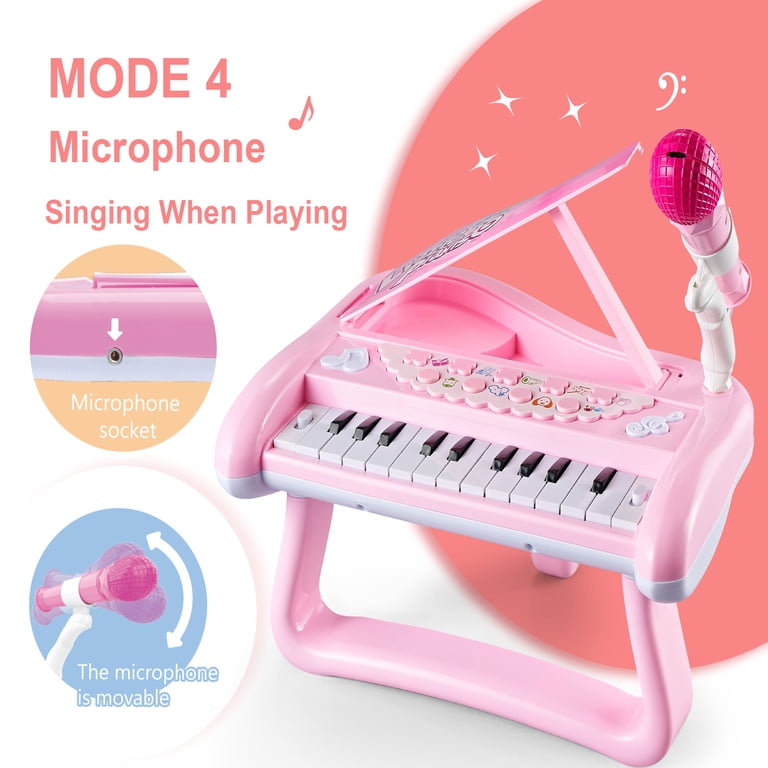 Tepear Kids Musical Keyboard with Microphone, Pink photo 3