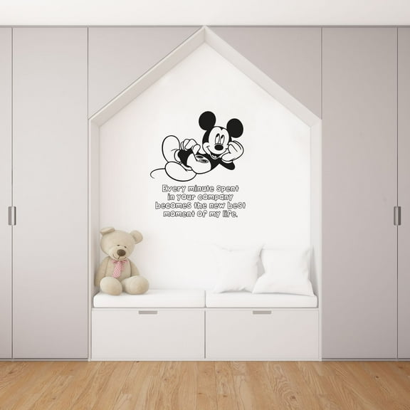 Minute Mickey Mouse Quote Disney Cartoon Quotes Wall Sticker Art Decal for Girls Boys Room Bedroom Nursery Kindergarten House Fun Home Decor Stickers Wall Art Vinyl Decoration Size (10x10 inch)