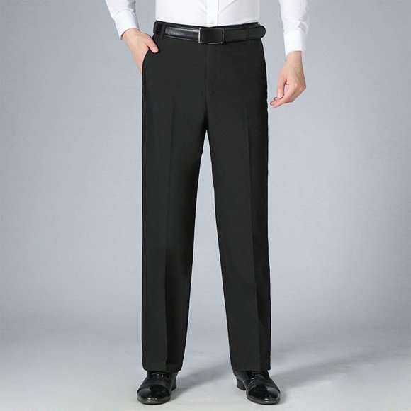 AherBiu Dress Pants For Men Straight Leg Lightweight Pants With Pockets Fall Winter Casual Loose Work Office Business Trousers