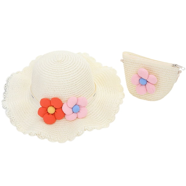 Sombrero de mujer con circunferencia de 56-58 cm, sombrero de paja de verano y conjunto de bolso de paja, sombrero de playa