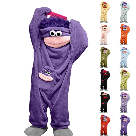 AHMOMEI Big Mouth Monster Frog Pajamas for Teens Funny Onesies with Shoes and Comb Funny Monster Jumpsuit Adults Sleepwear,cozy Fun Loungewear(Black, 140)