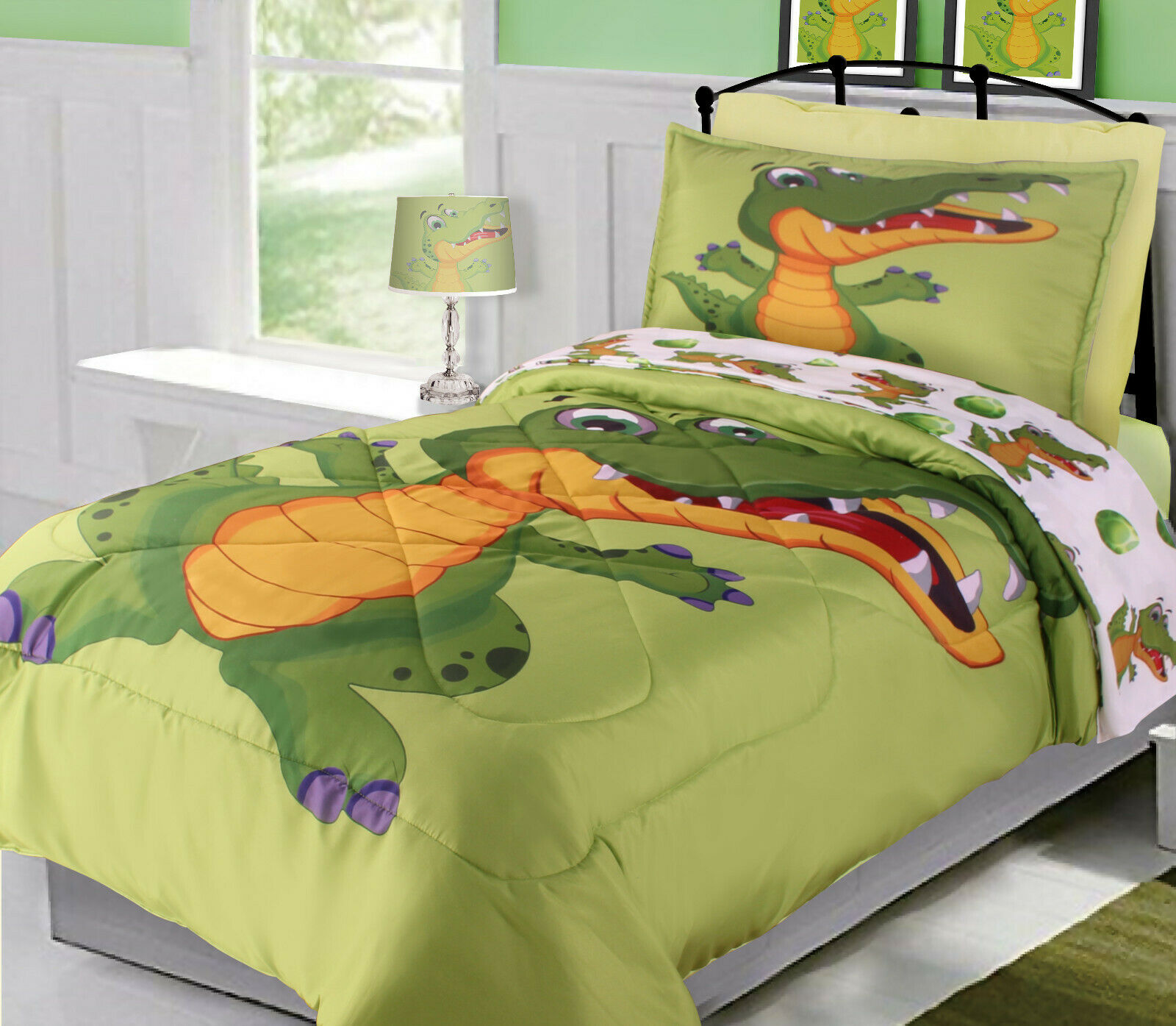 KIDS 5PC BED IN BAG COMFORTER GIRL, TODDLER FRIENDLY CROCODILE SUPERSOFT MICROFIBER REVERSIBLE