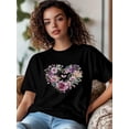 thumbnail image 2 of Camiseta de mujer, camisetas de manga corta, camisetas casuales, camisetas de cuello redondo con flores y corazones de amor para mujer, 2 of 8