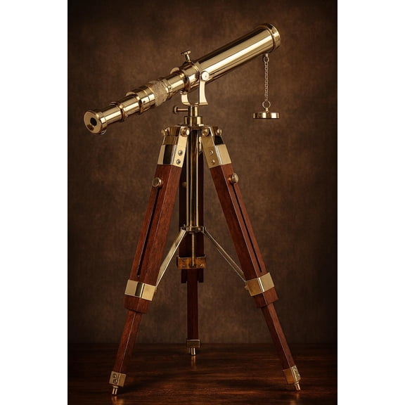 Vintage-Style Brass Telescope with Wooden Tripod Stand – Nautical Home Décor Collectible