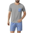 thumbnail image 1 of Mangas de Mano para los Hombres Raya Casual Casa Ropa de Dormir Manga Corta Cuello Redondo Y Pantalones Cortos Conjunto, Algodón Poliéster Salón Desgaste, 1 of 6