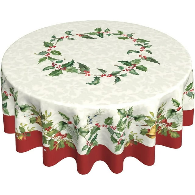 Joyeux Noël Nappes Rondes 60 Pouces Nappe de Vacances Décor Hiver Or Vert Nappe Tissu Polyester Saison Extérieur Couverture de Table pour Cuisine Extérieur Intérieur Fête