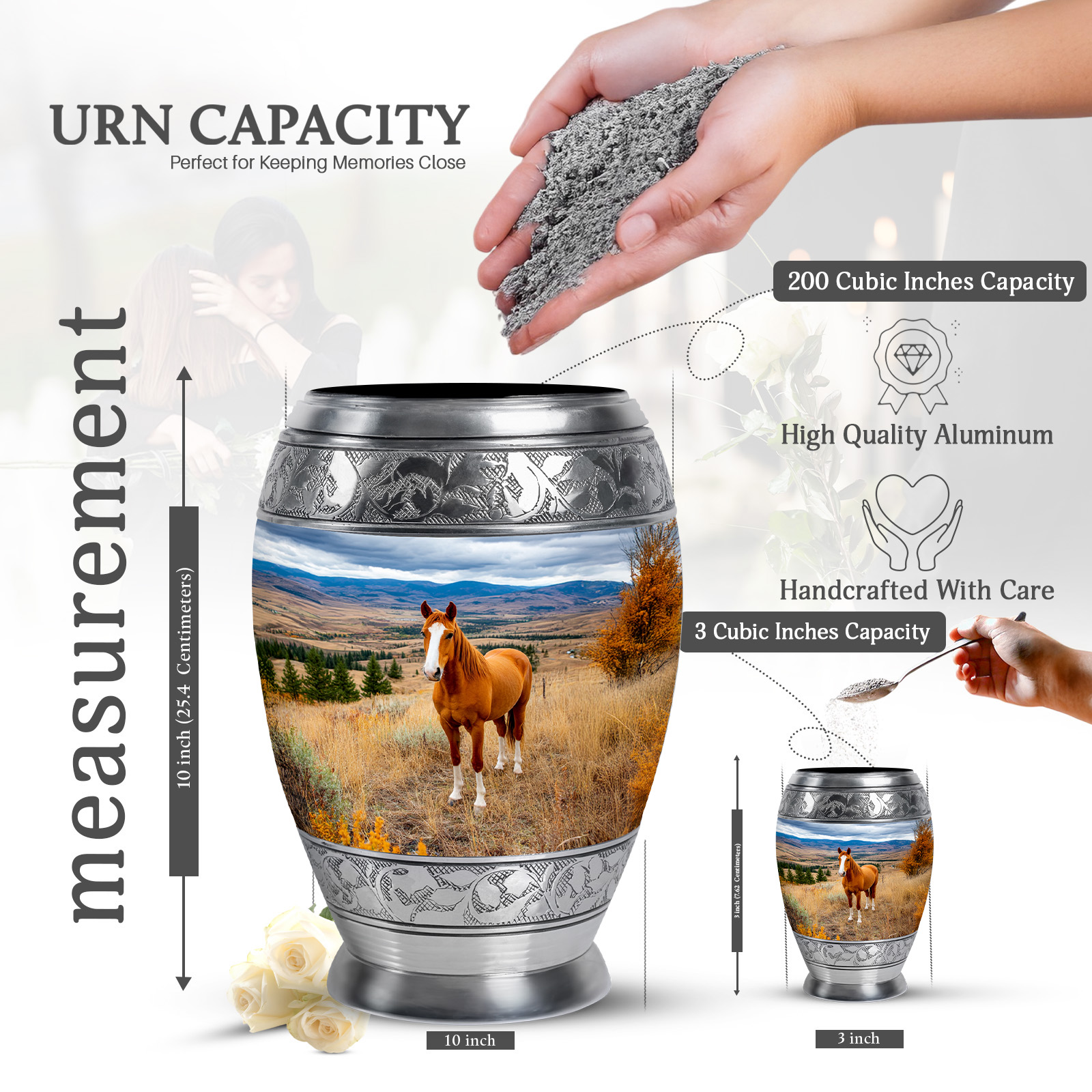 KARYLIZ Horse Urns&nbsp;for Human Ashes Adult Female - Blue Urns For Human Ashes Women & Men - Funeral Cremation Urn For Mom & Dad - Burial Decorative Urn - Memorial For Mother & Father 10 Inch