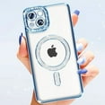 thumbnail image 6 of Entronix Magnetic Crystal Case for iPhone 15, Luxury Rhinestone Cute Bumper Cover for Girls, Blue, 6 of 6