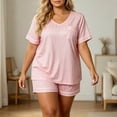 thumbnail image 6 of Blmnix Womens Pajama Sleepwear Sets Plus Size Pajamas Summer Pajamas Short Pajama Short Sleeve Pink V-Neck Cropped Spring Pajamas for Women Set,XXL, 6 of 7