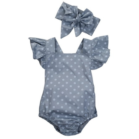 

Seyurigaoka 0-18 Months Infant Girls Wave Points Romper with Wide Headband
