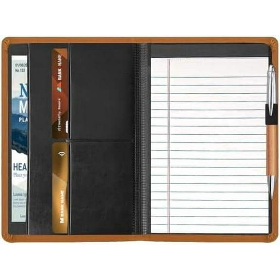 A5 Padfolio Business Portfolio Folder,Junior Size Document Folder Organizer, Padfolio with Interior Pocket and Pen Loop, 5 x 8 Writing Pad Included, Brown