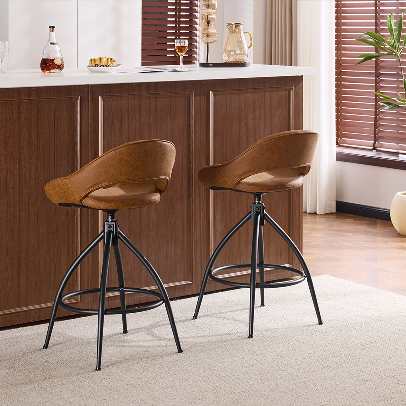 Ktaxon Set of 2 Swivel Barstools with footrest, 26" Counter Height Padded Bar Stools 2 PCS, Brown