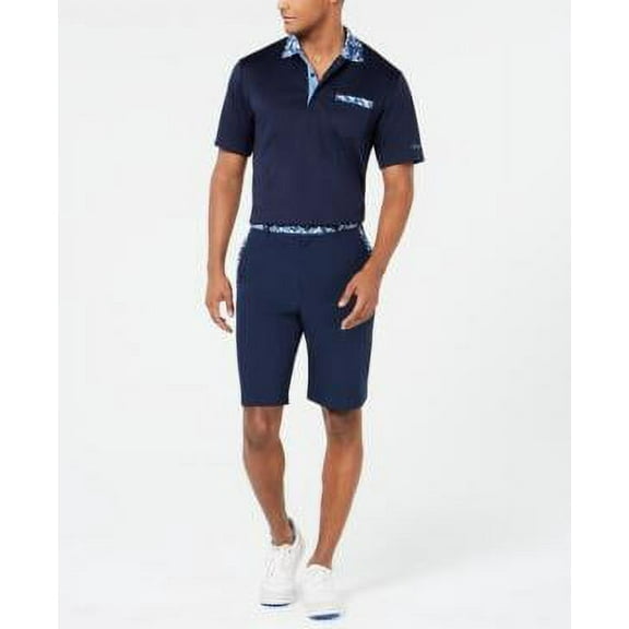 Mens Shorts Navy Abstract Printed Trim Seamed 30