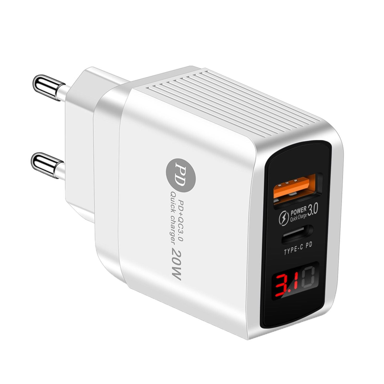 Ykohkofe 20WPD+QC Smartphone Digital Display Fast Charger Wall Mount