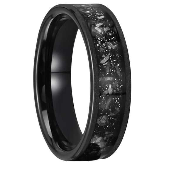 6mm Tungsten Carbide Wedding Band Black Meteorite Inlay Sandblasted Couple Ring Comfort Fit