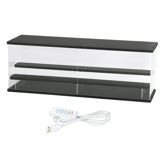 Estuche de exhibición transparente Uxcell, estuche de exhibición de acrílico de 3 capas, cajas de exhibición transparentes para coleccionables (luz LED cuadrada, 24x7x8" base negra)